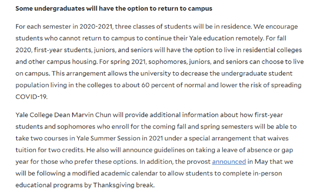 美國耶魯大學最新消息：2020秋季入學率80% 具體開學日期發(fā)布